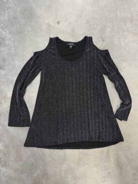 Karen Kane Sparkly Cold Shoulder Top Size Medium Black Shimmer Blouse